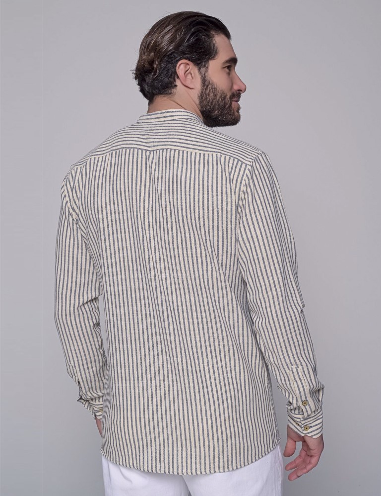 Ben Tailor ανδρικό βαμβακερό μπλε ριγέ πουκάμισο με μάο γιακά 1284B φωτογραφία